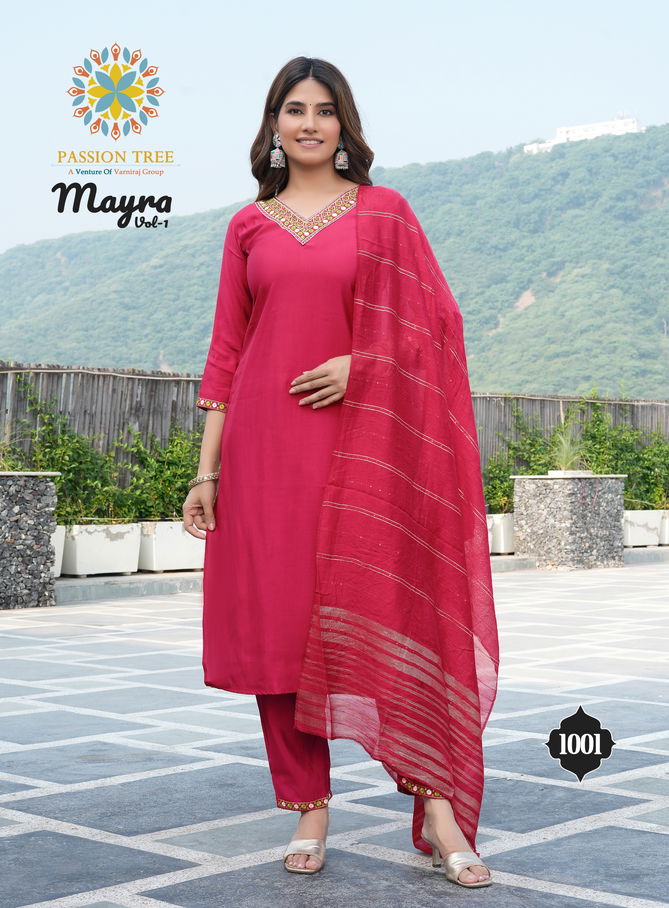 Mayra Vol 1 By Passion Tree Straight Cut Embroidery Kurti With Bottom Dupatta Wholesale Shop In Surat
